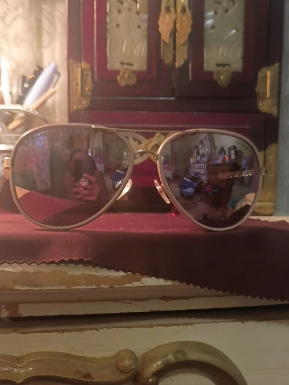 CHANEL Light Pink Metal Polorized  Pilot  Aviators W Gold